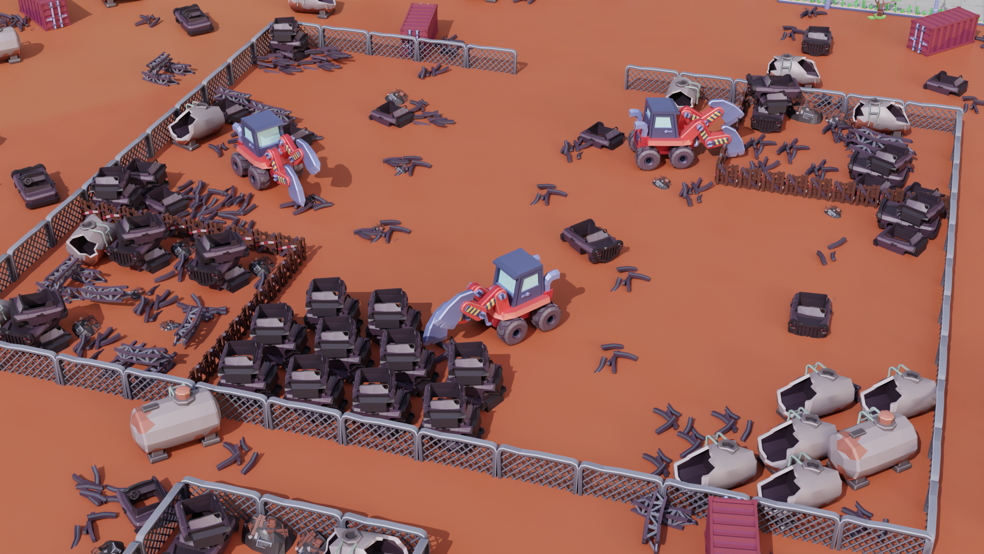 vehicles destroying junk